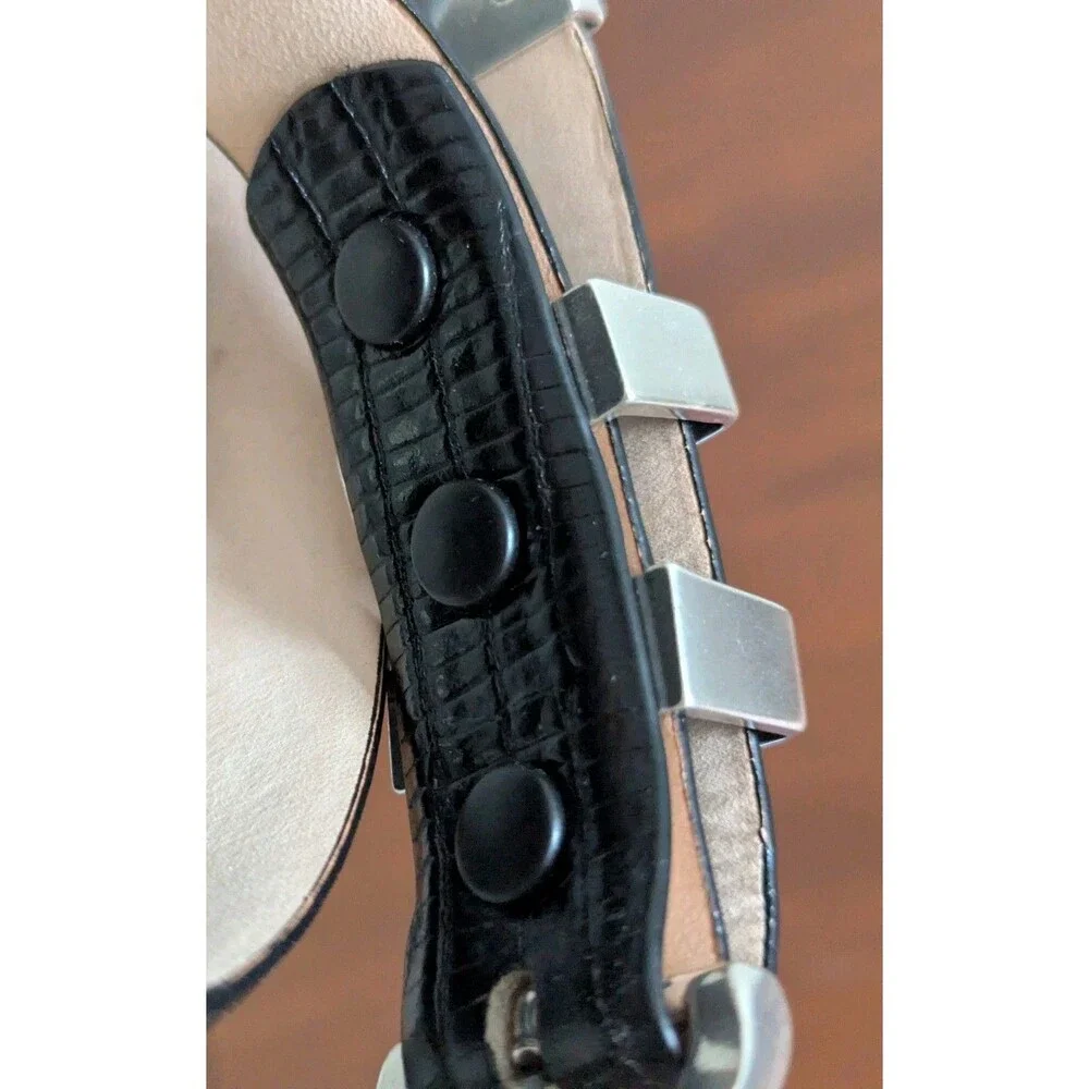 Italian Calfskin Leather Belt Black Men Sz 44 Croc Embossed Silver Southwest NEW